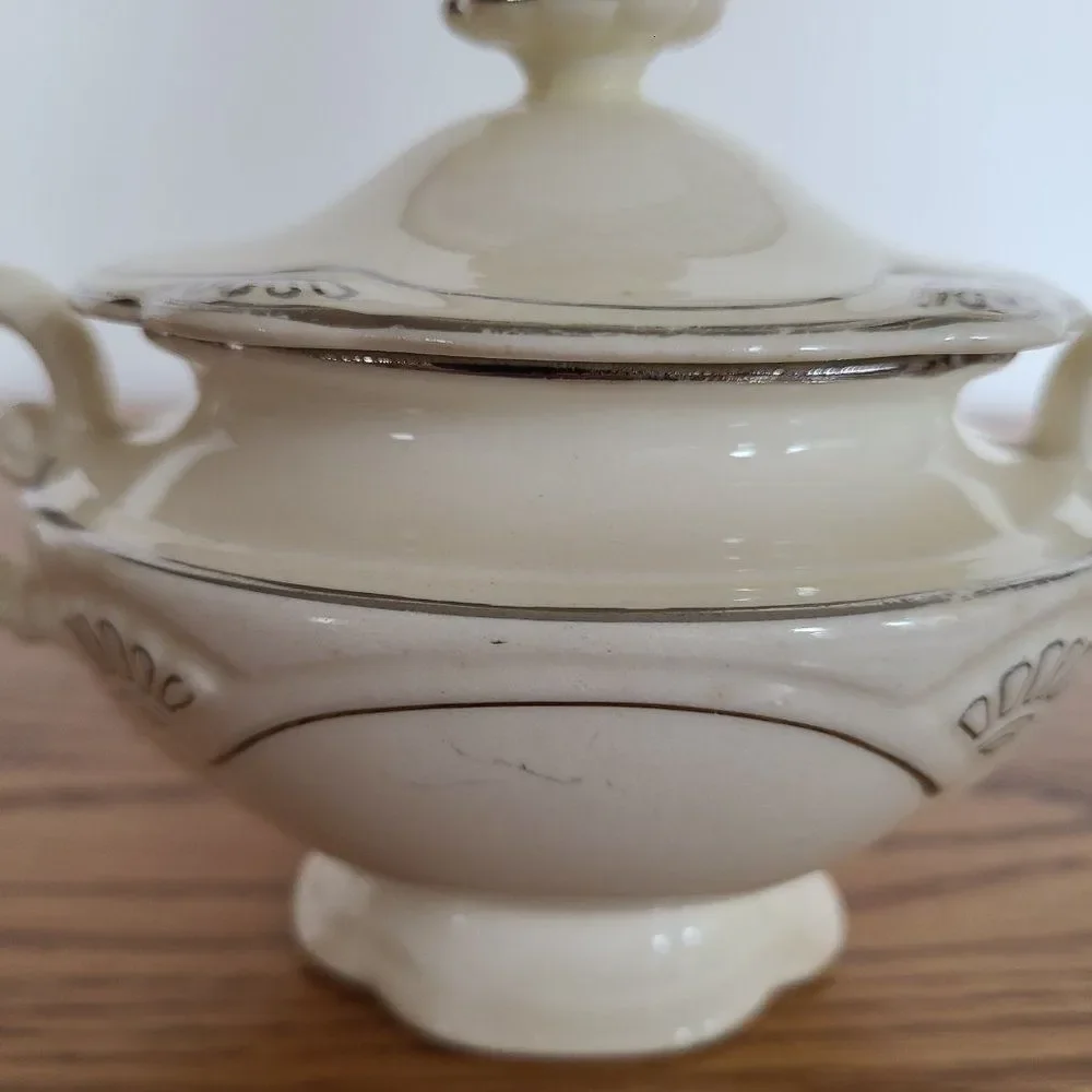 Vintage Homer Laughlin Marigold Production Small Sugar Bowl With Lid Circa 1930s
